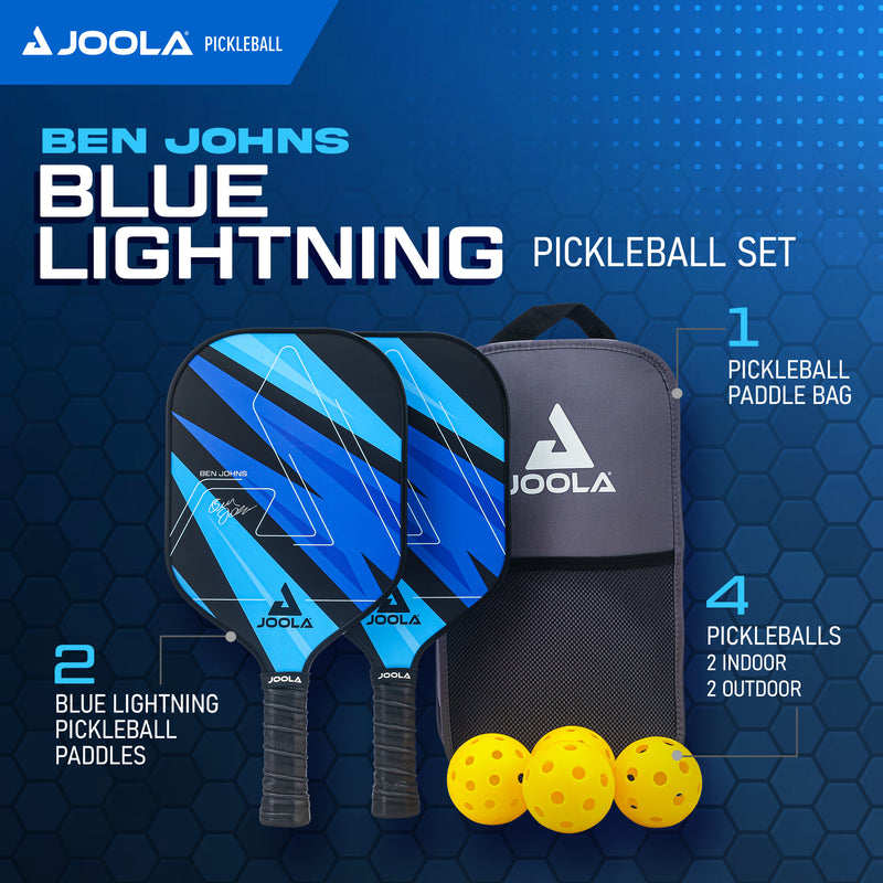 JOOLA Ben Johns Blue Lightning Pickleball Set, 2 Paddles, Paddle Bag, 4 Balls, Blue