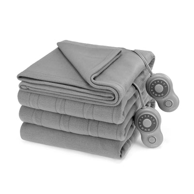 Sunbeam Queen Blanket Grey Fleece, 12 Heat Settings