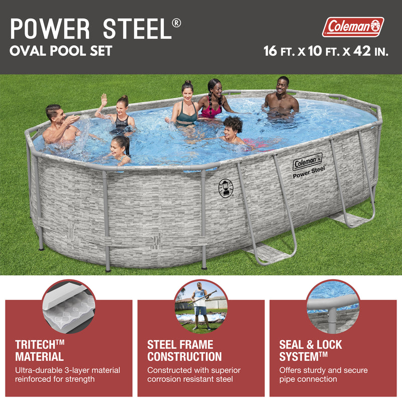 Coleman 90481E Power Steel 16 Ft. X 10 Ft. X 42 in. Oval Above Ground Pool Set