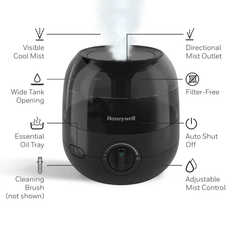 Honeywell Mini Cool Mist Humidifier, 200 sq. ft, Black