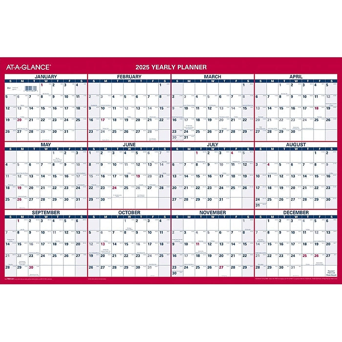 2025 AT-A-GLANCE 36" x 24" Yearly Wall Calendar, Reversible