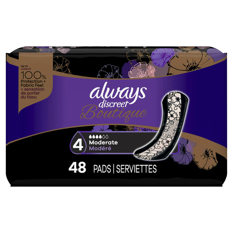 Always Discreet Boutique Incontinence Pads 4 Drop Moderate Absorbency ...