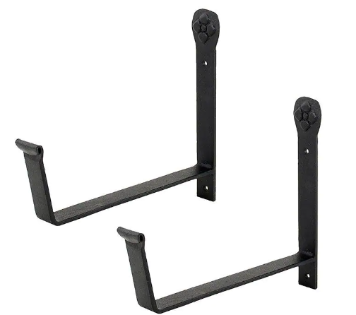 8 in. W Black Powder Coat Iron Wall Mounted Flower Box Brackets (Pair)