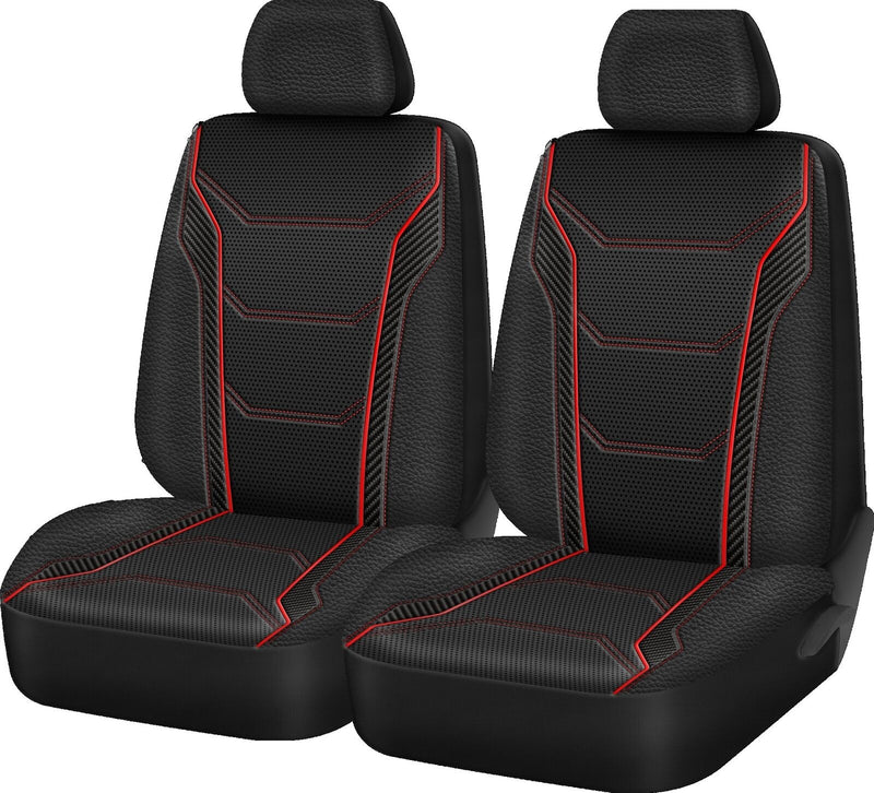 Auto Drive 2Piece Car Seat cover Carbon Fiber Black with Piping - Universal Fit, 23SC172