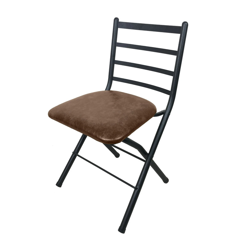 Mainstays Indoor Black Folding Slat Chair with Brown Vegan Leather Seat