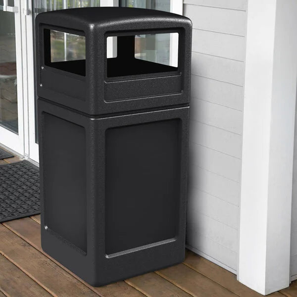 42 Gallon Square Black Waste Container and Dome Lid Set