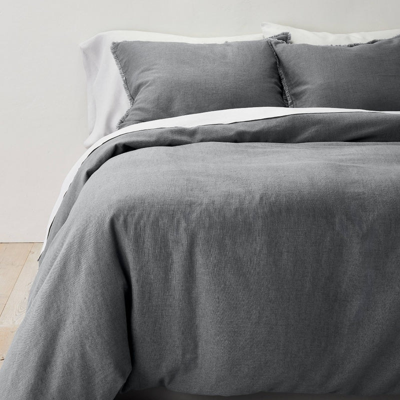 Heavyweight Linen Blend Duvet Cover & Sham Set Dark Gray, Full/ Queen