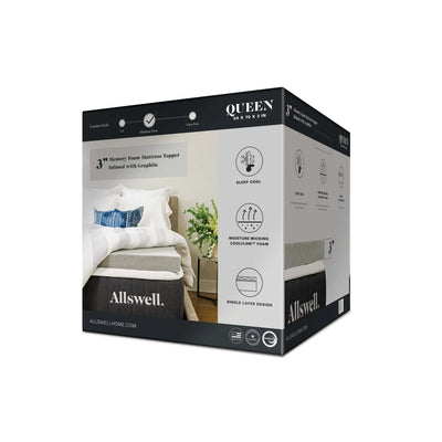 Allswell 3" Sleep Cool Memory Foam Mattress Topper Infused with Graphite, Queen