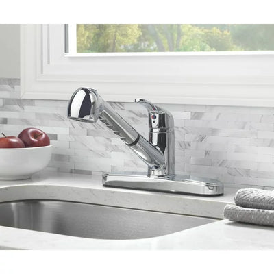 Single Handle Kitchen Sink Faucet with Pull-Out Sprayer and Chrome Finish