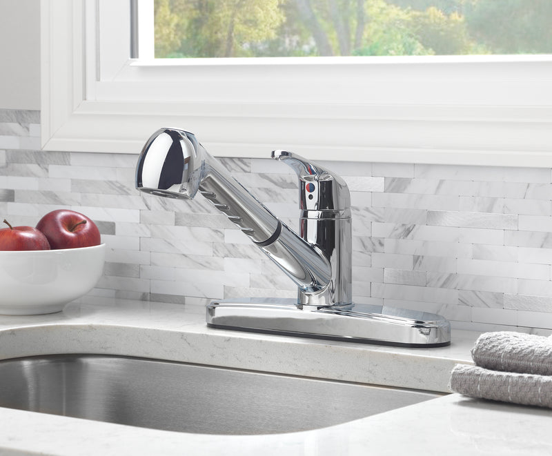 Mainstays Single Handle Kitchen Sink Faucet with Pull-Out Sprayer and Chrome Finish