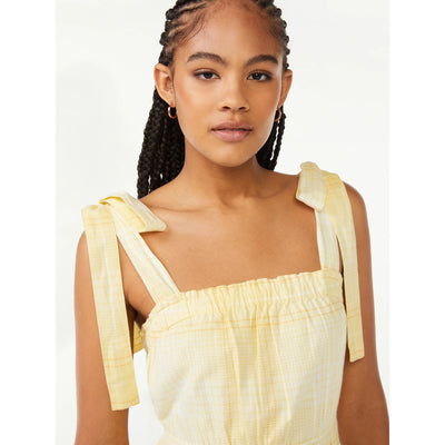 Free Assembly Women's Midi Sundress with Tie Shoulder Straps, Cadmium Yellow Plaid