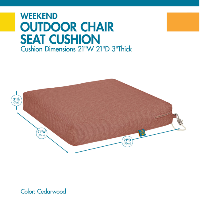 21" W x 21" D x 3" Thick Square Outdoor Dining Seat Cushion in Cedarwood