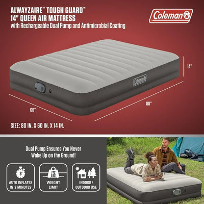 Coleman AlwayzAire Tough Guard Air Mattress Queen 14" with Dual Pump