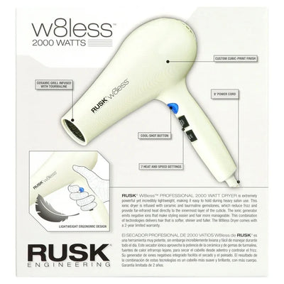 Rusk W8less 2000 Watt Ceramic & Tourmaline Dryer, White