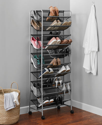 Mainstays 10 Tier 60 Pair Metal and Mesh Rolling Shoe Rack