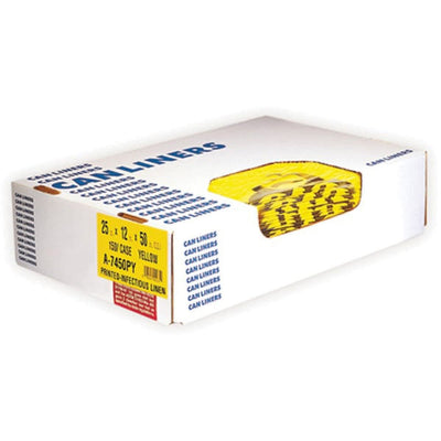 Biohazard Printed Can Liners 30 gal, 1.3 mil, 30" x 43", Yellow, 200/Carton