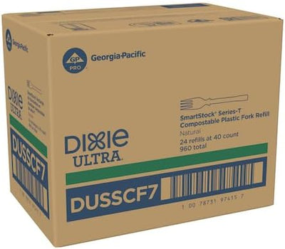 Dixie Ultra SmartStock Series-T Compostable Plastic Fork Refill, Beige, 40/Pack, 24 Carton