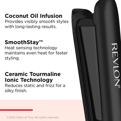 Revlon Smoothstay 1" Coconut Oil-Infused Ceramic Flat Iron, Black