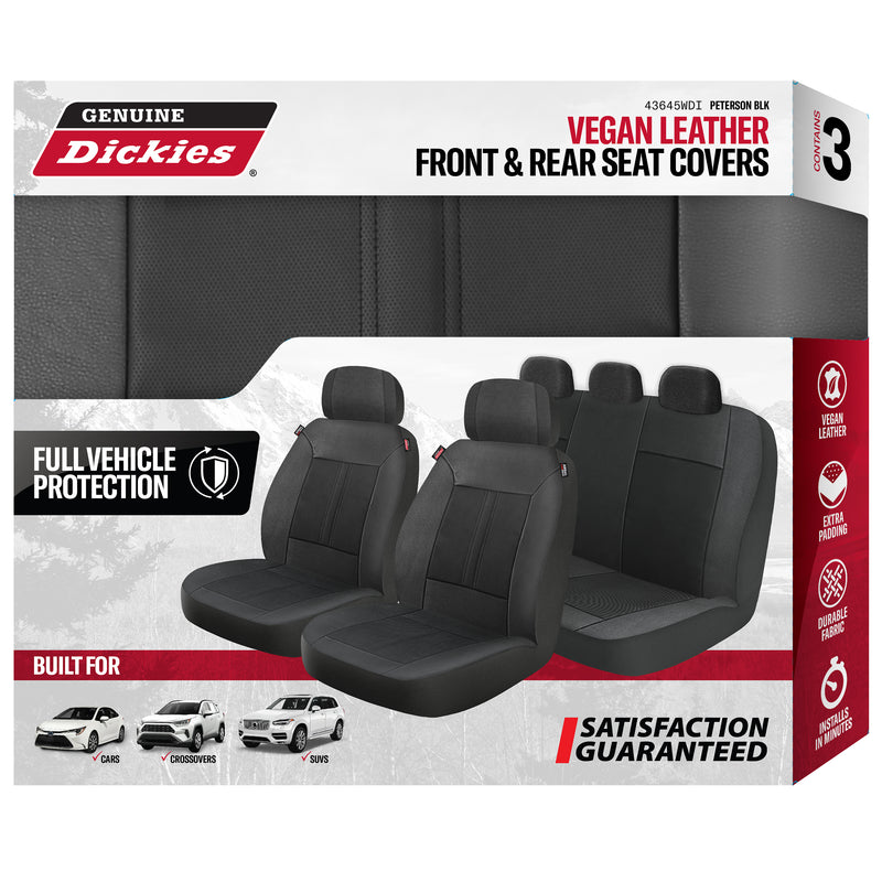 Genuine Dickies 3-Piece Black Petersen Vegan Leather Car Seat Covers, 43645WDI