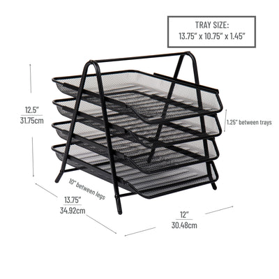 Mind Reader Mesh 4-Tier Desk Letter Organizer with 4 Sliding Trays, Black