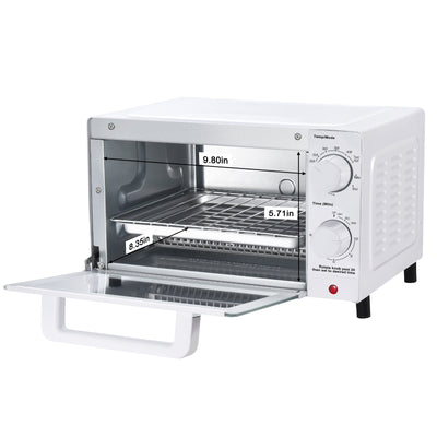 Mainstays 4 Slice Toaster Oven with 3 Settings, includes Baking Rack and Pan, White, New