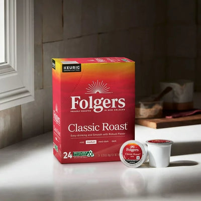 Folgers Classic Roast K-Cup Pods, Medium Roast Coffee, 24 Count, Best By; 5/25