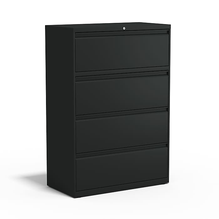 Staples Commercial 4 File Drawer Lateral File Cabinet, Locking, Black, 36"W