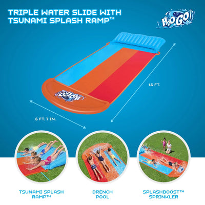 H2OGO! Triple Water Slide with Tsunami Splash Ramp 16'