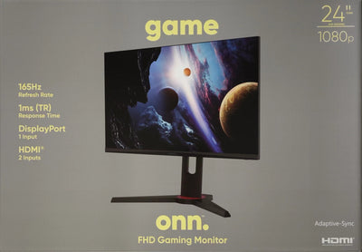 onn. 24" FHD (1920 x 1080p) 165hz 1ms Adaptive Sync Gaming Monitor with Cables, Black