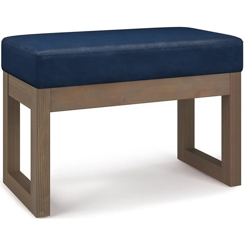 Simpli Home Milltown 26" Footstool Ottoman Bench in Dark Blue Faux Leather