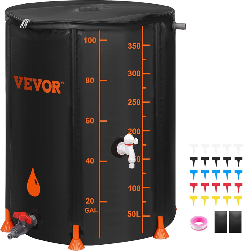 VEVOR 100 Gallon Collapsible Rain Barrel, Portable Rainwater Collection System Water Tank