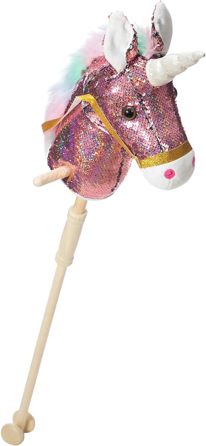 Sequin Unicorn Stick Horse with Wood Wheels