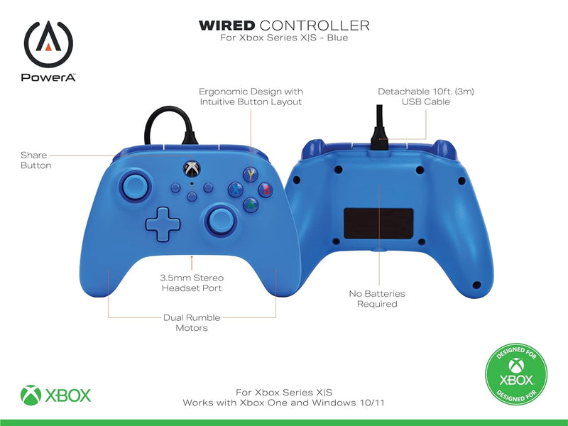 PowerA Wired Controller for Xbox Series X|S - Blue