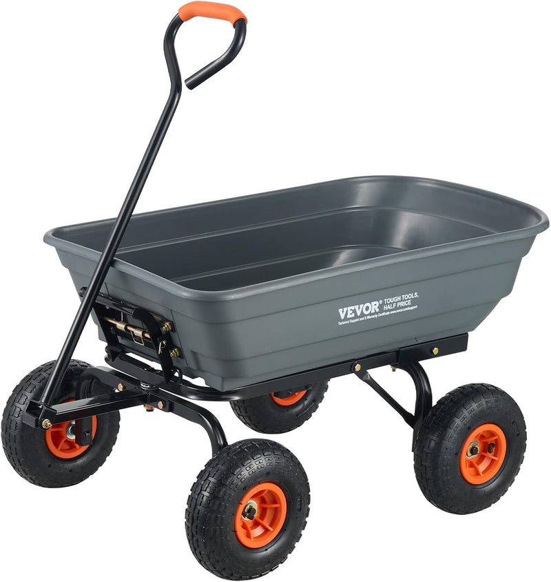 VEVOR 4 Cu.Ft. 600lbs Poly Garden Cart Dump Wagon, Heavy Duty Yard Dump Cart Wagon