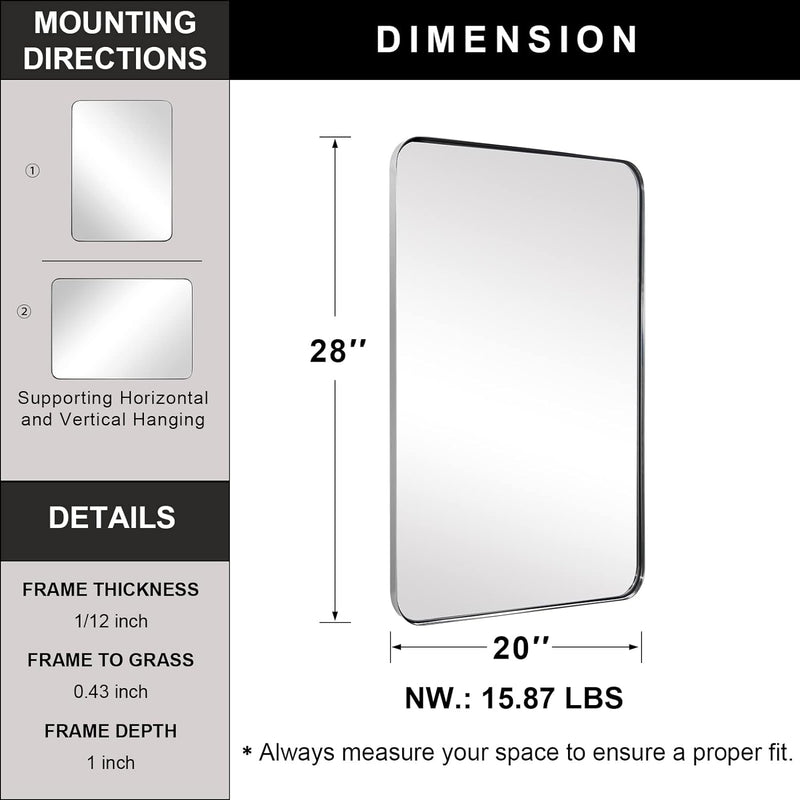 Brushed Nickel Mirror for Wall, 20”x28”