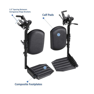 Elevating Leg Rest with Composite Footplates and Padded Calf Pads