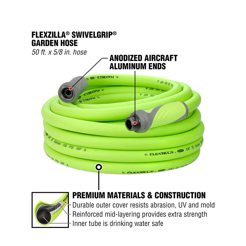 Flexzilla® SwivelGrip® Garden Hose, Hybrid Polymer, 5/8" x 50&