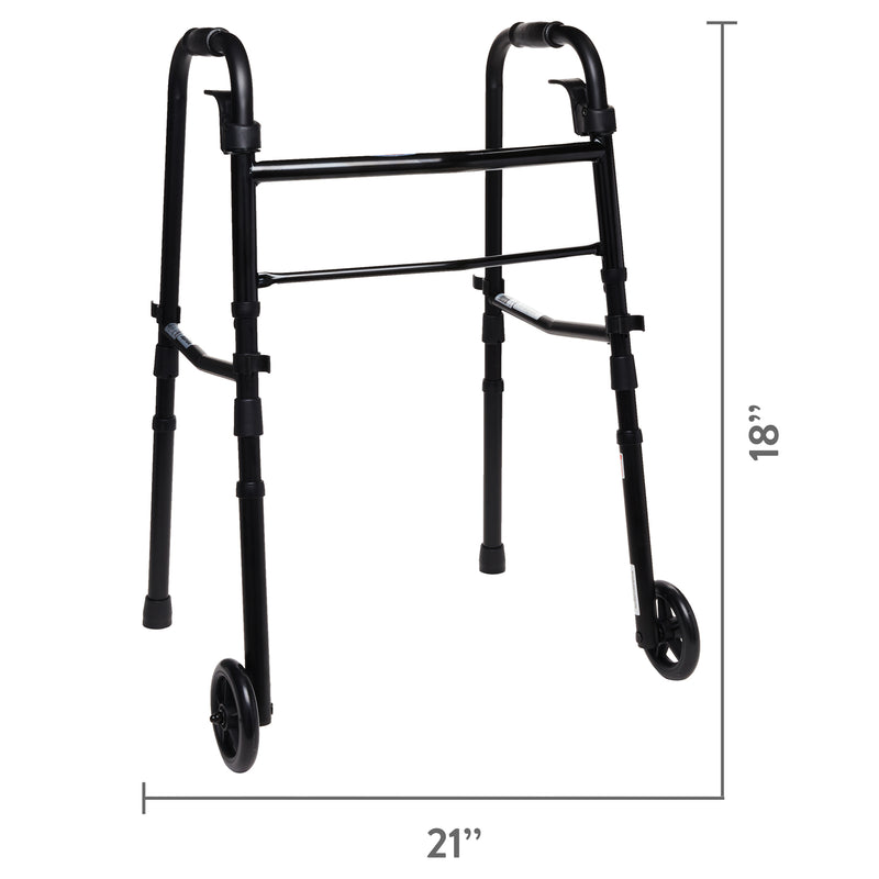 Equate Folding Walker with Wheels, Black