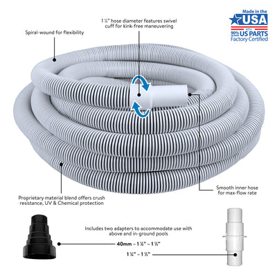 Mainstays 35' Swimming Pool and Spa Vacuum Hose with Adapter Set