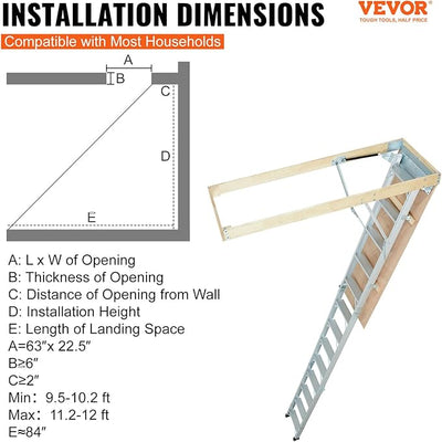 VEVOR Foldable Attic Ladder, 9.5' - 12'