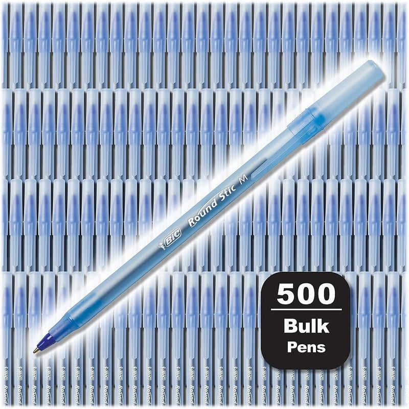 BIC Round Stic Xtra Life Blue Ballpoint Pens, 500 Ct