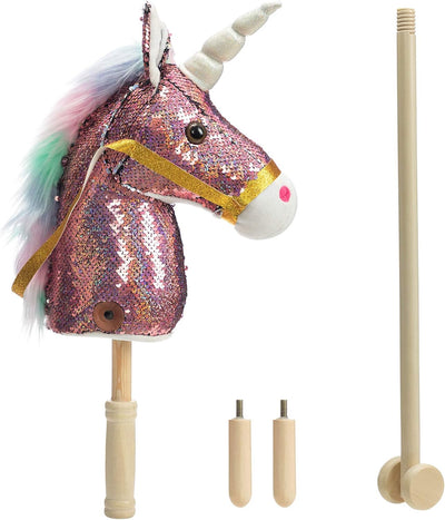 Sequin Unicorn Stick Horse with Wood Wheels