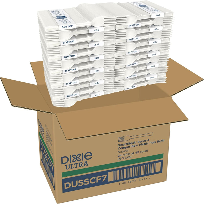 Dixie Ultra SmartStock Series-T Compostable Plastic Fork Refill, Beige, 40/Pack, 24 Carton