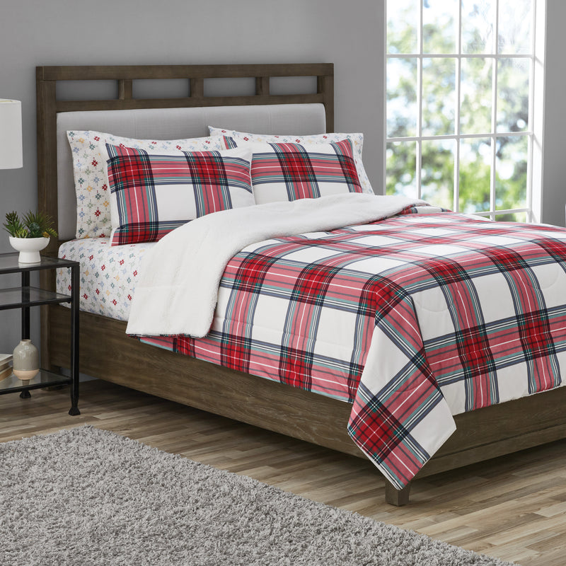 Mainstays 3-Piece Adult Comforter Set, Red Tartain Plaid, King