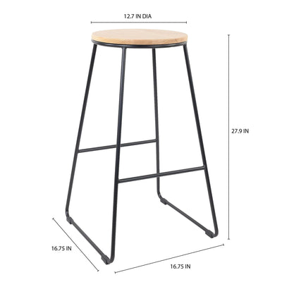 Mainstays 28" Backless Stool Black Metal Base with Natural Wood Seat