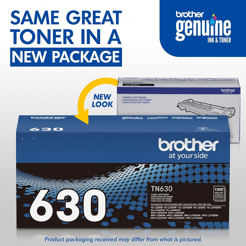 Brother Genuine Standard Yield Toner Cartridge, TN630, Replacement Black Toner