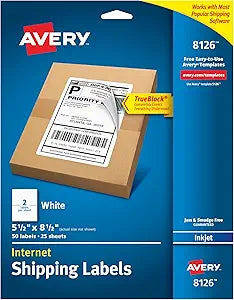 Avery Printable Shipping Labels, 5.5" x 8.5", White, 50 Blank Mailing Labels (8126)