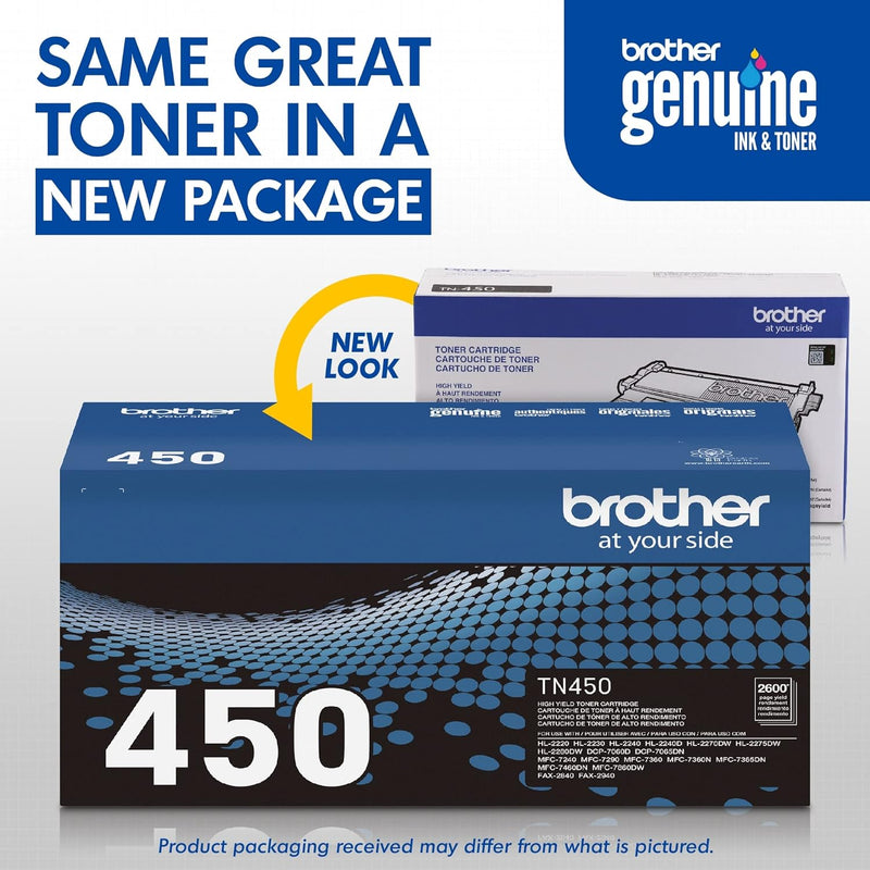 Brother Genuine High Yield Toner Cartridge, TN450, Replacement Black Toner