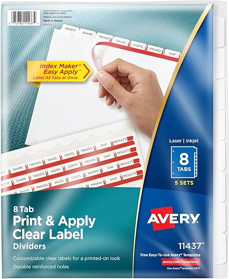 Avery 8 Tab Dividers for 3 Ring Binder, 5 Sets