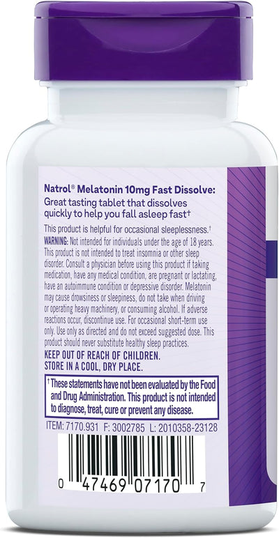 Natrol Melatonin Fast Dissolve Tablets, Strawberry, 10mg, 30 Count